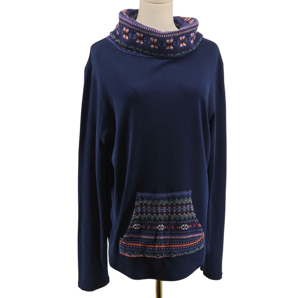 Chaps Sweater Pullover Womens XL Blue Cowl Neck Pockets Cotton-Blend Relaxed